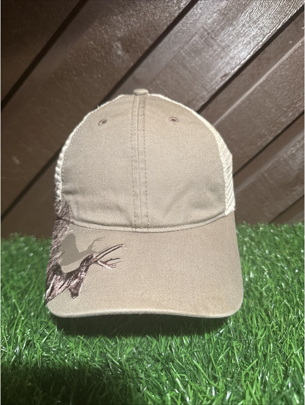 Dri Duck Whitetail Deer Hat Trucker Cap Mesh Back Embroidered Wildlife Khaki